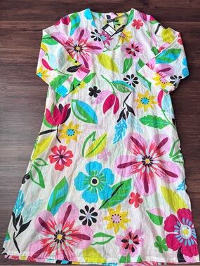 Kate Spade New York V Neck Floral Caftan Size XL Cover Up Dress Vacation Beach